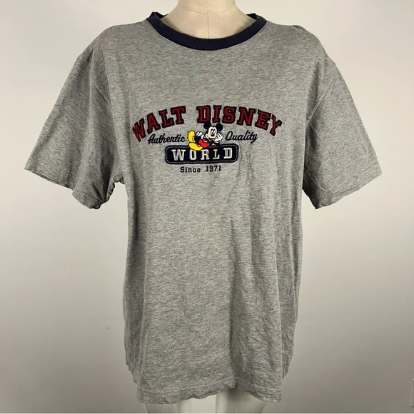 Walt Disney World Mickey Mouse Ringer Tee Gray Blue Men's Large🤎 - Picture 3 of 11